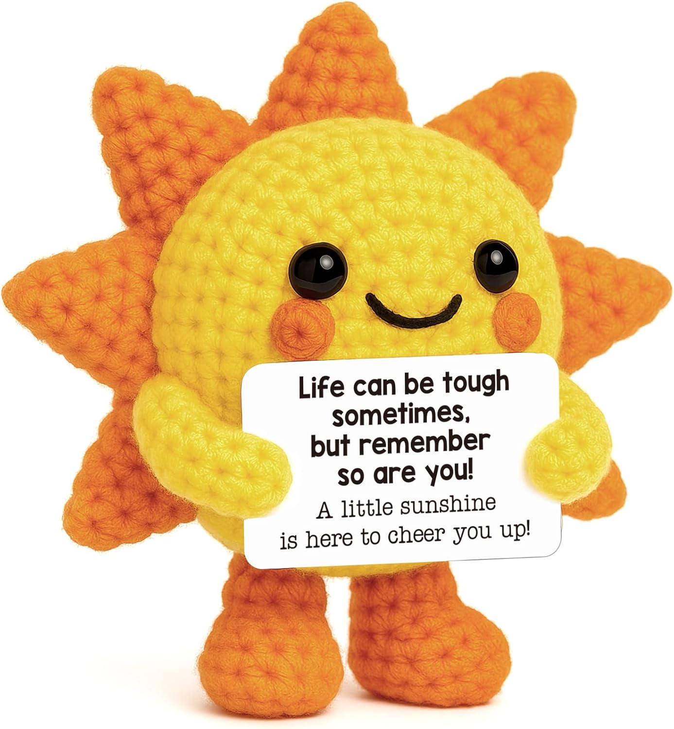 Mini Positive Crochet Sunshine Flowers Inspirational Cheer Up Support Gift | Back to School Self Care Fall Decor for Women Friend Coworkers Stress Relief Gift Mental Health Positive Present for Birthday