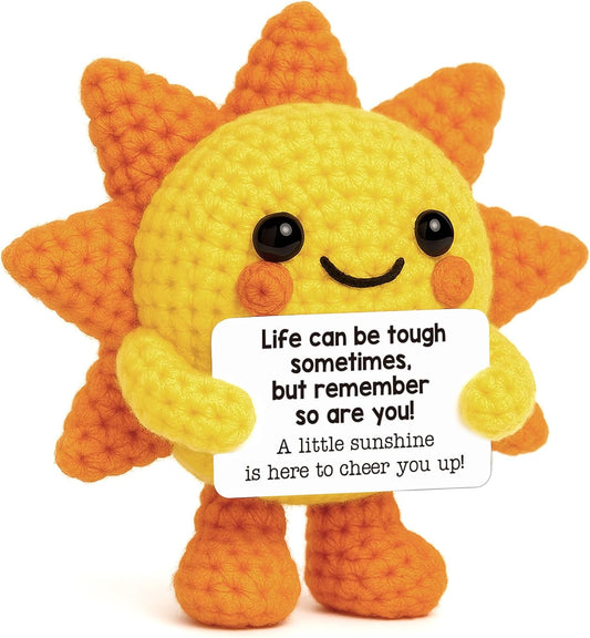 Mini Positive Crochet Sunshine Flowers Inspirational Cheer Up Support Gift | Back to School Self Care Fall Decor for Women Friend Coworkers Stress Relief Gift Mental Health Positive Present for Birthday