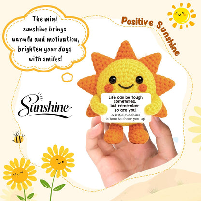 Mini Positive Crochet Sunshine Flowers Inspirational Cheer Up Support Gift | Back to School Self Care Fall Decor for Women Friend Coworkers Stress Relief Gift Mental Health Positive Present for Birthday