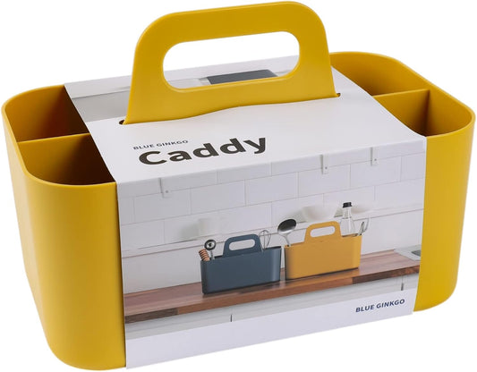 Stackable Organizer Caddy, Rectangle, Yellow, Made in Korea | Portable. Adjustable. Home, Office & School Storage.
