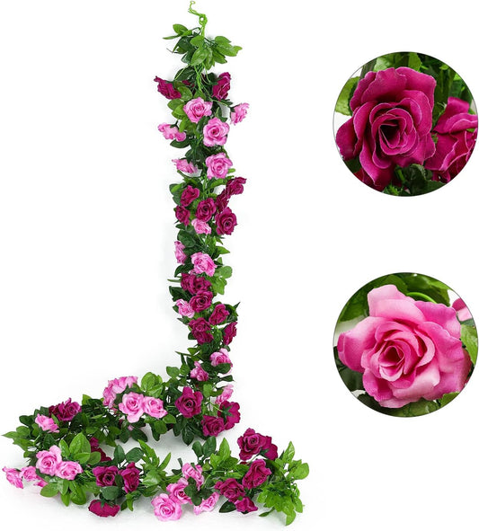 JUSTOYOU Artificial Rose Vines Yellow Flowers Garland Hanging Silk Rose Vine for Wedding Home Office Arch Arrangement Decoration 7.6FT(2PCS)