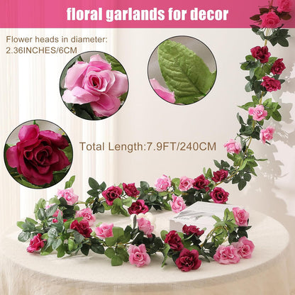 JUSTOYOU Artificial Rose Vines Yellow Flowers Garland Hanging Silk Rose Vine for Wedding Home Office Arch Arrangement Decoration 7.6FT(2PCS)