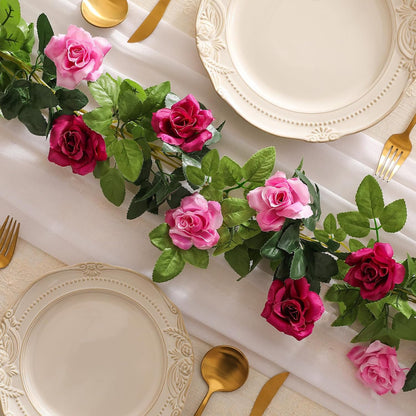 JUSTOYOU Artificial Rose Vines Yellow Flowers Garland Hanging Silk Rose Vine for Wedding Home Office Arch Arrangement Decoration 7.6FT(2PCS)