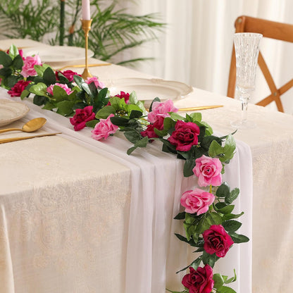 JUSTOYOU Artificial Rose Vines Yellow Flowers Garland Hanging Silk Rose Vine for Wedding Home Office Arch Arrangement Decoration 7.6FT(2PCS)