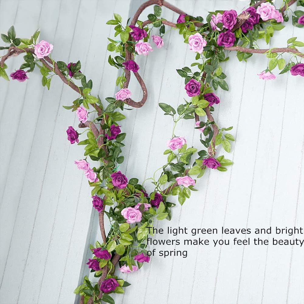JUSTOYOU Artificial Rose Vines Yellow Flowers Garland Hanging Silk Rose Vine for Wedding Home Office Arch Arrangement Decoration 7.6FT(2PCS)