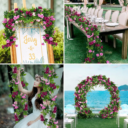 JUSTOYOU Artificial Rose Vines Yellow Flowers Garland Hanging Silk Rose Vine for Wedding Home Office Arch Arrangement Decoration 7.6FT(2PCS)