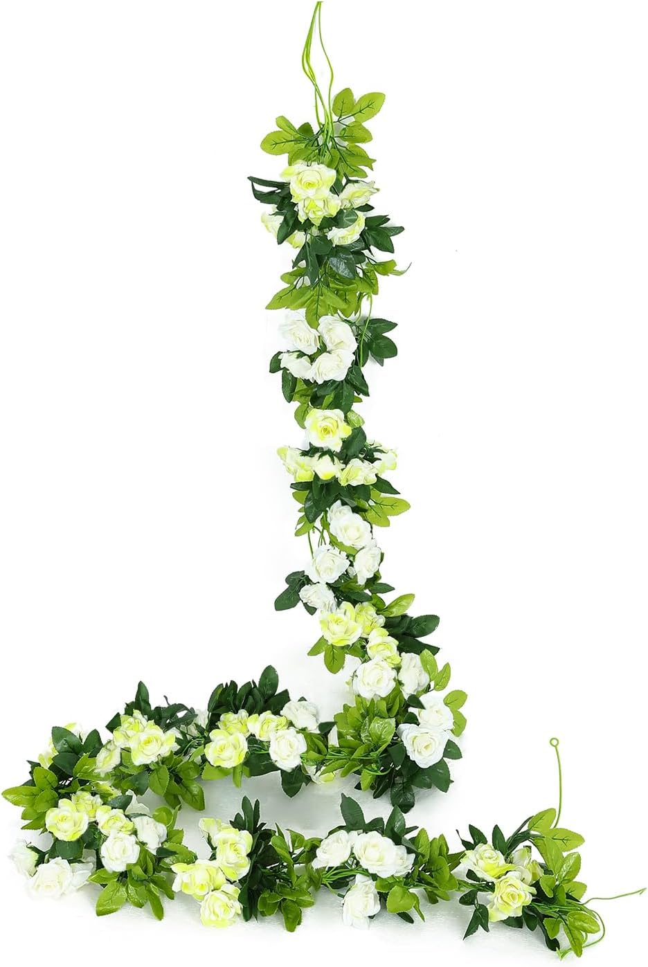 JUSTOYOU Artificial Rose Vines Yellow Flowers Garland Hanging Silk Rose Vine for Wedding Home Office Arch Arrangement Decoration 7.6FT(2PCS)