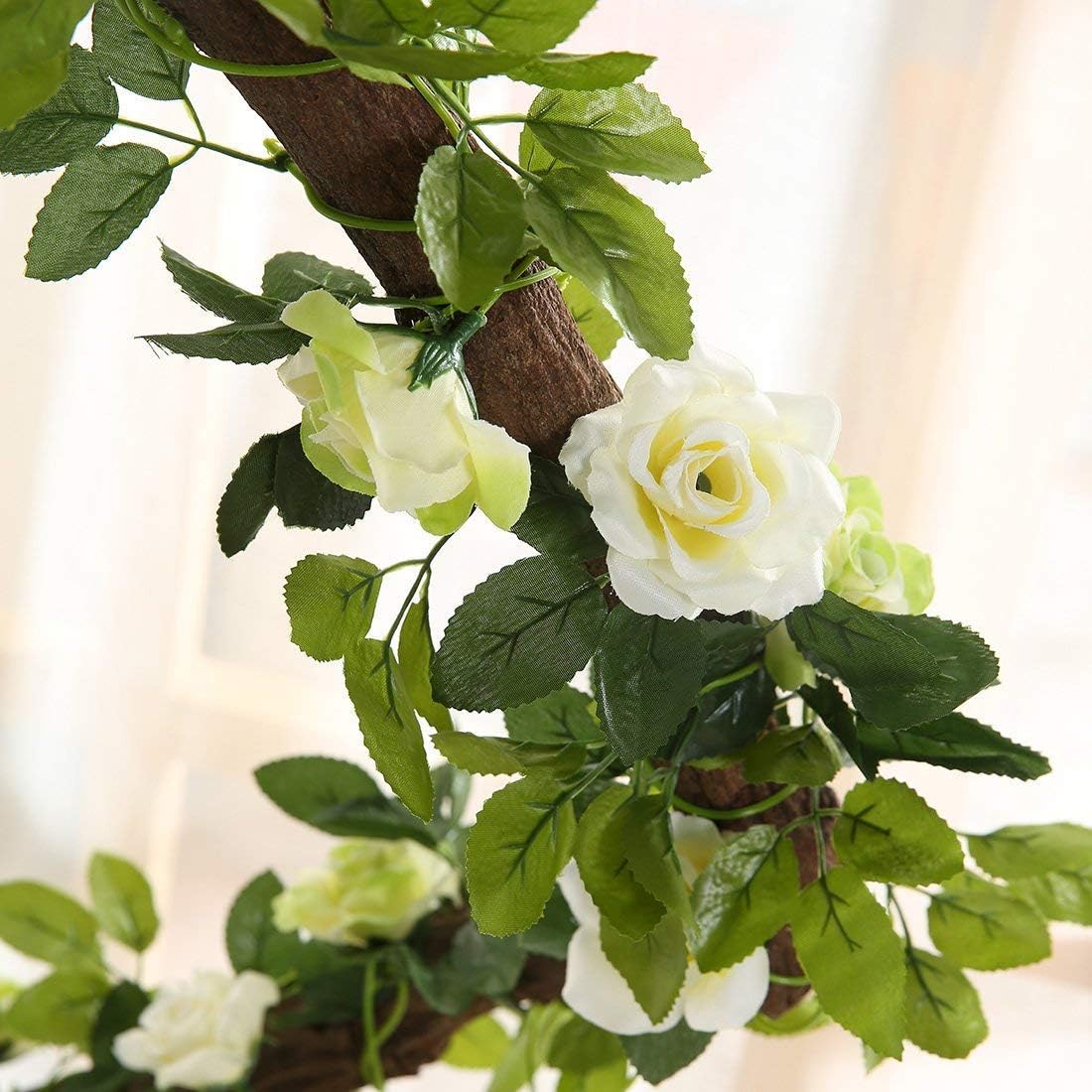 JUSTOYOU Artificial Rose Vines Yellow Flowers Garland Hanging Silk Rose Vine for Wedding Home Office Arch Arrangement Decoration 7.6FT(2PCS)