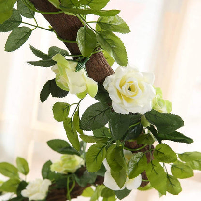 JUSTOYOU Artificial Rose Vines Yellow Flowers Garland Hanging Silk Rose Vine for Wedding Home Office Arch Arrangement Decoration 7.6FT(2PCS)