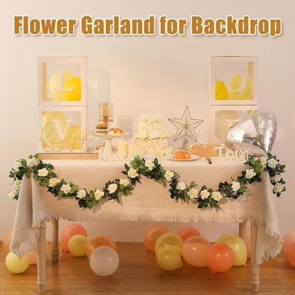 JUSTOYOU Artificial Rose Vines Yellow Flowers Garland Hanging Silk Rose Vine for Wedding Home Office Arch Arrangement Decoration 7.6FT(2PCS)