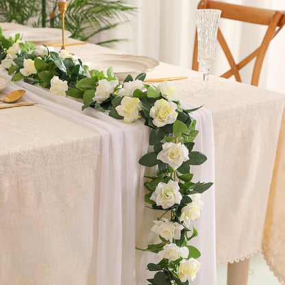 JUSTOYOU Artificial Rose Vines Yellow Flowers Garland Hanging Silk Rose Vine for Wedding Home Office Arch Arrangement Decoration 7.6FT(2PCS)
