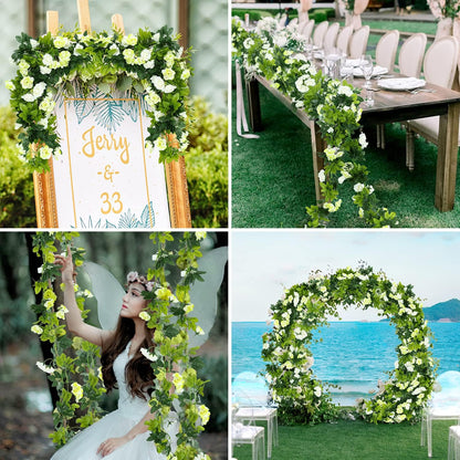 JUSTOYOU Artificial Rose Vines Yellow Flowers Garland Hanging Silk Rose Vine for Wedding Home Office Arch Arrangement Decoration 7.6FT(2PCS)