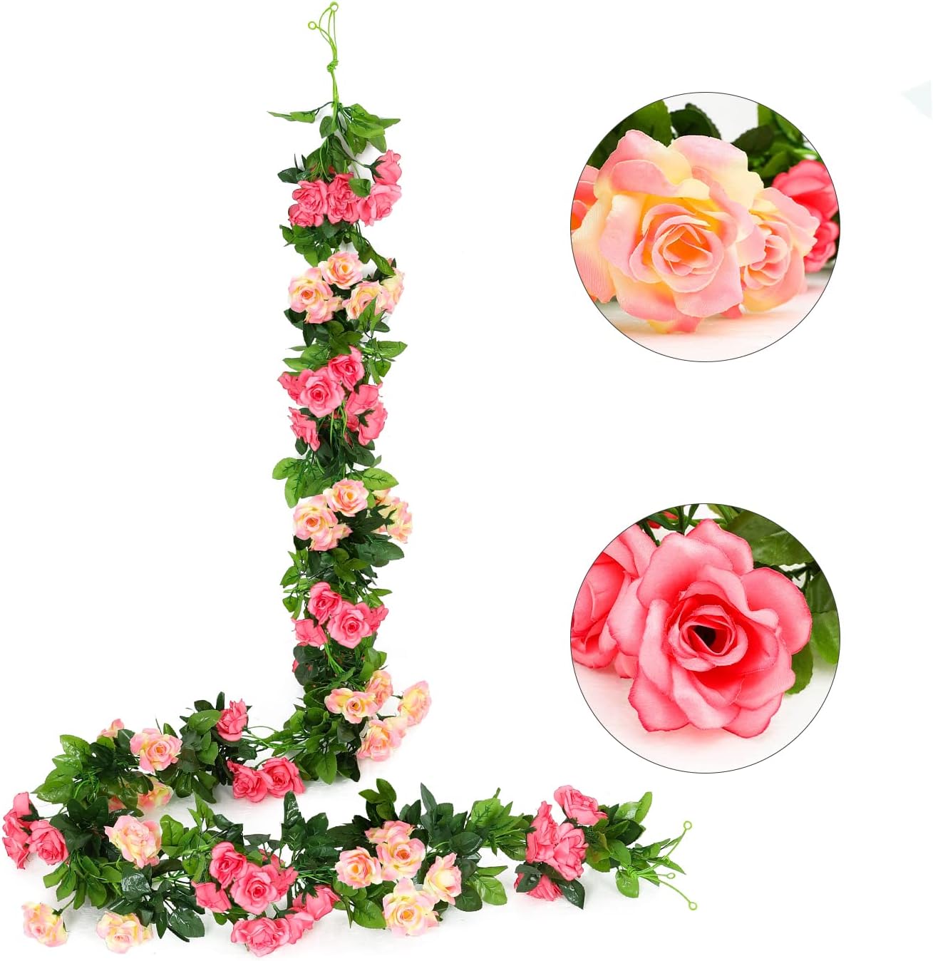 JUSTOYOU Artificial Rose Vines Yellow Flowers Garland Hanging Silk Rose Vine for Wedding Home Office Arch Arrangement Decoration 7.6FT(2PCS)
