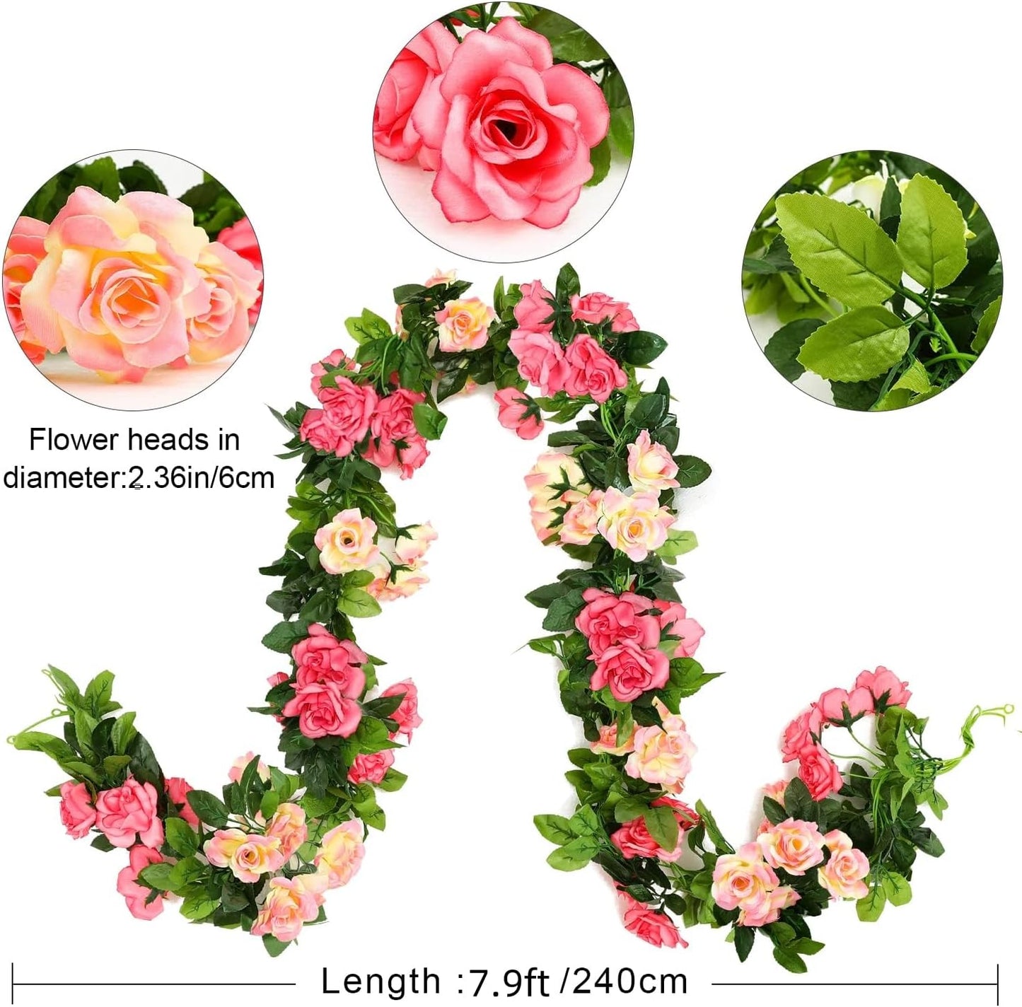 JUSTOYOU Artificial Rose Vines Yellow Flowers Garland Hanging Silk Rose Vine for Wedding Home Office Arch Arrangement Decoration 7.6FT(2PCS)