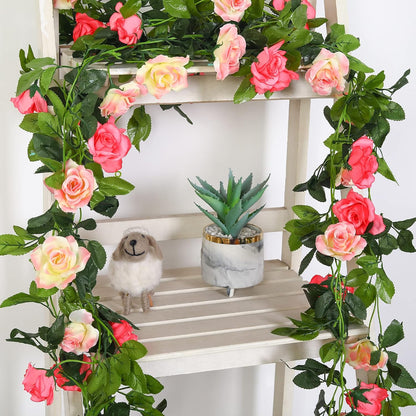 JUSTOYOU Artificial Rose Vines Yellow Flowers Garland Hanging Silk Rose Vine for Wedding Home Office Arch Arrangement Decoration 7.6FT(2PCS)