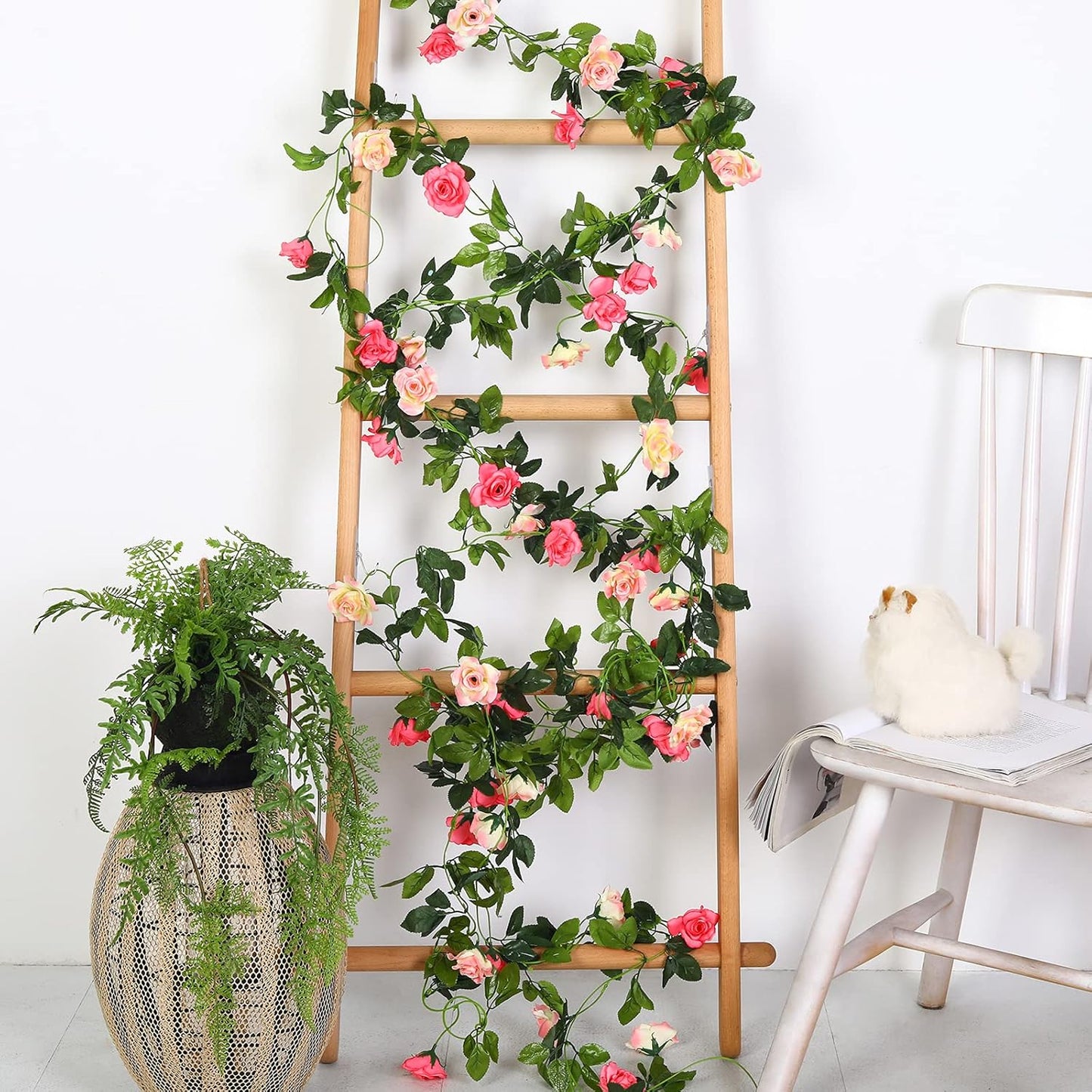 JUSTOYOU Artificial Rose Vines Yellow Flowers Garland Hanging Silk Rose Vine for Wedding Home Office Arch Arrangement Decoration 7.6FT(2PCS)