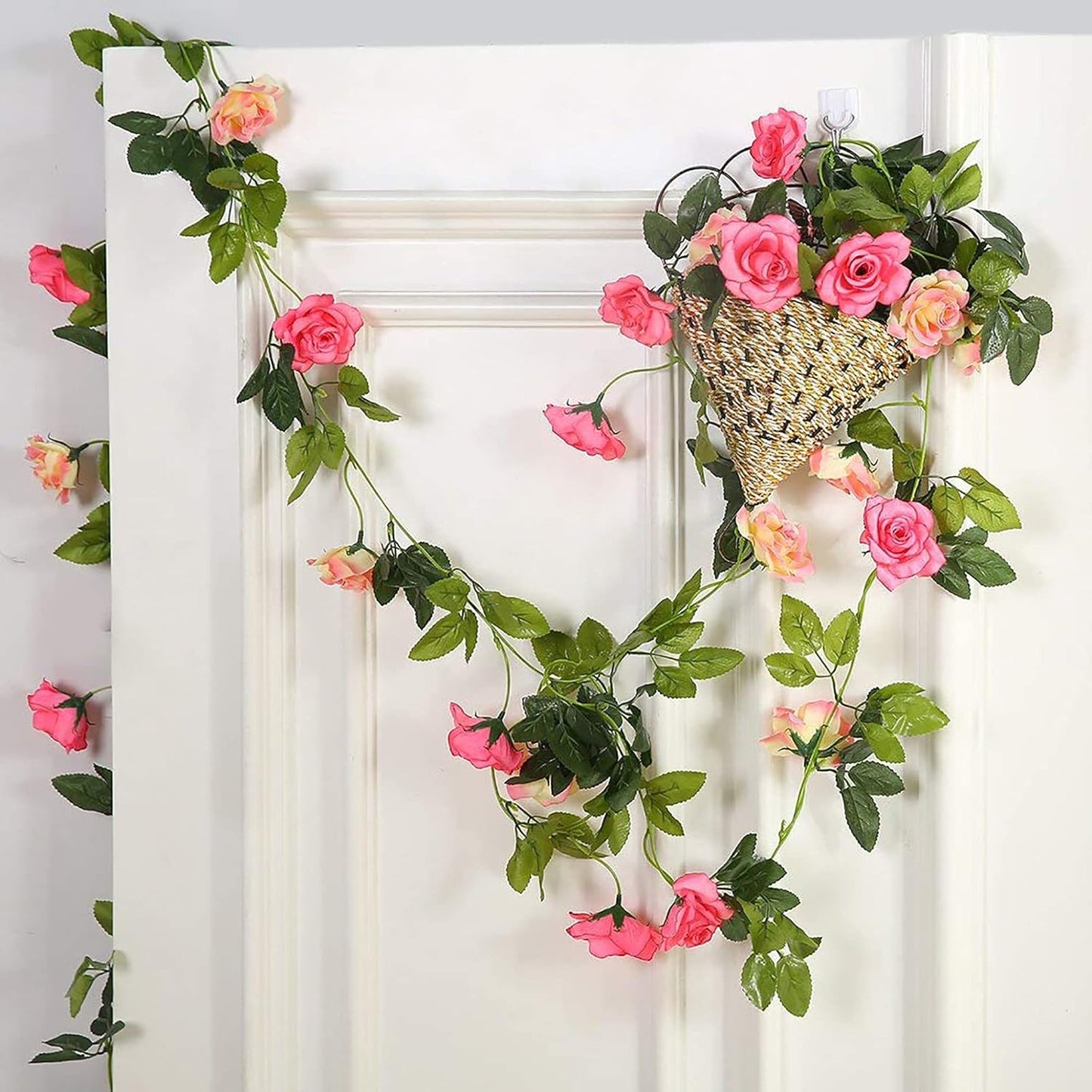 JUSTOYOU Artificial Rose Vines Yellow Flowers Garland Hanging Silk Rose Vine for Wedding Home Office Arch Arrangement Decoration 7.6FT(2PCS)