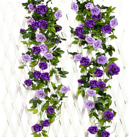 JUSTOYOU Artificial Rose Vines Yellow Flowers Garland Hanging Silk Rose Vine for Wedding Home Office Arch Arrangement Decoration 7.6FT(2PCS)