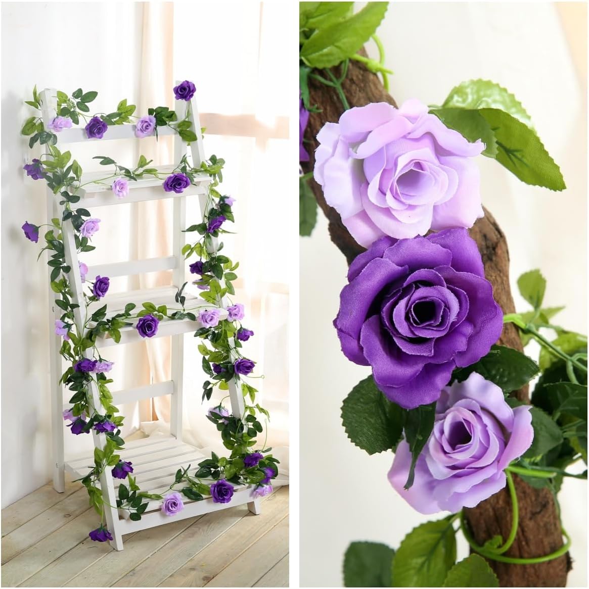 JUSTOYOU Artificial Rose Vines Yellow Flowers Garland Hanging Silk Rose Vine for Wedding Home Office Arch Arrangement Decoration 7.6FT(2PCS)
