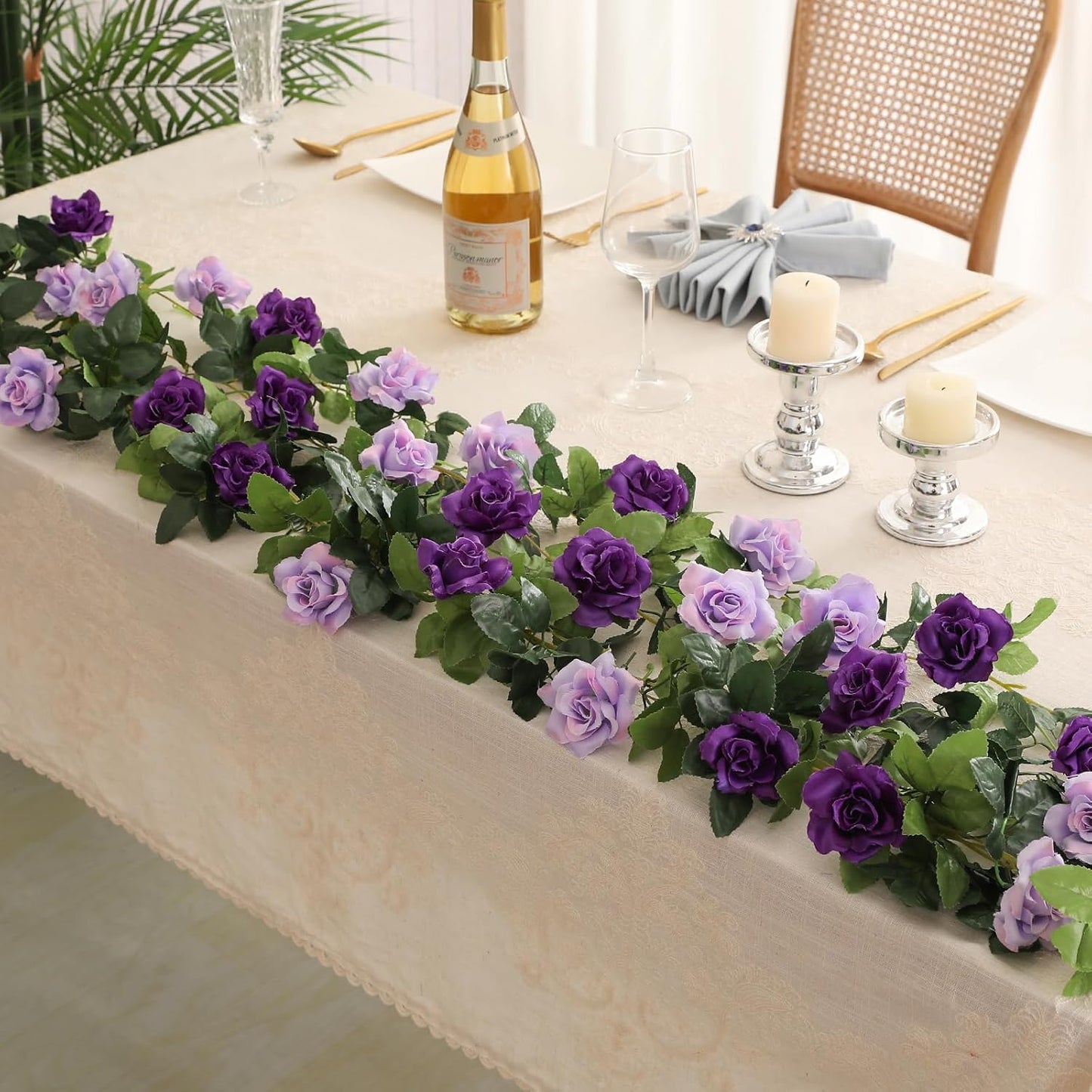 JUSTOYOU Artificial Rose Vines Yellow Flowers Garland Hanging Silk Rose Vine for Wedding Home Office Arch Arrangement Decoration 7.6FT(2PCS)