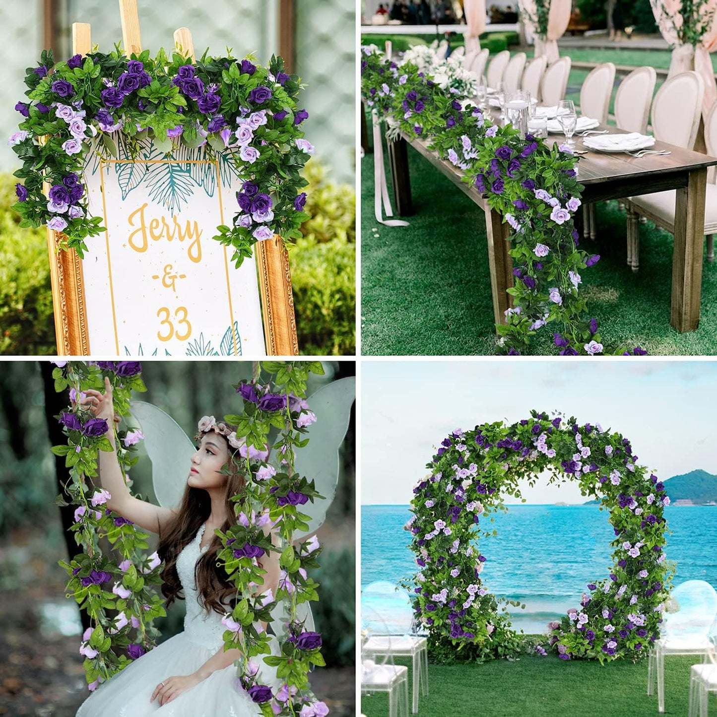JUSTOYOU Artificial Rose Vines Yellow Flowers Garland Hanging Silk Rose Vine for Wedding Home Office Arch Arrangement Decoration 7.6FT(2PCS)