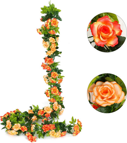 JUSTOYOU Artificial Rose Vines Yellow Flowers Garland Hanging Silk Rose Vine for Wedding Home Office Arch Arrangement Decoration 7.6FT(2PCS)