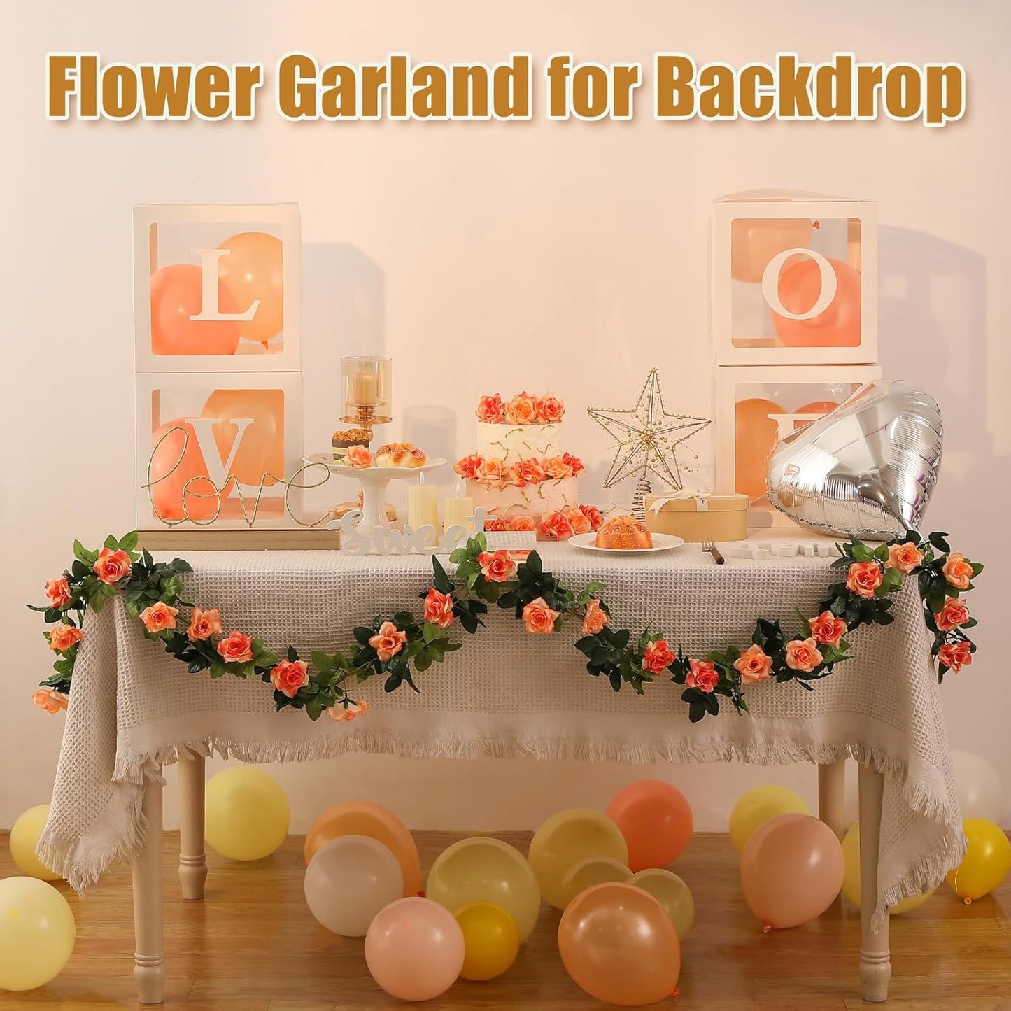 JUSTOYOU Artificial Rose Vines Yellow Flowers Garland Hanging Silk Rose Vine for Wedding Home Office Arch Arrangement Decoration 7.6FT(2PCS)