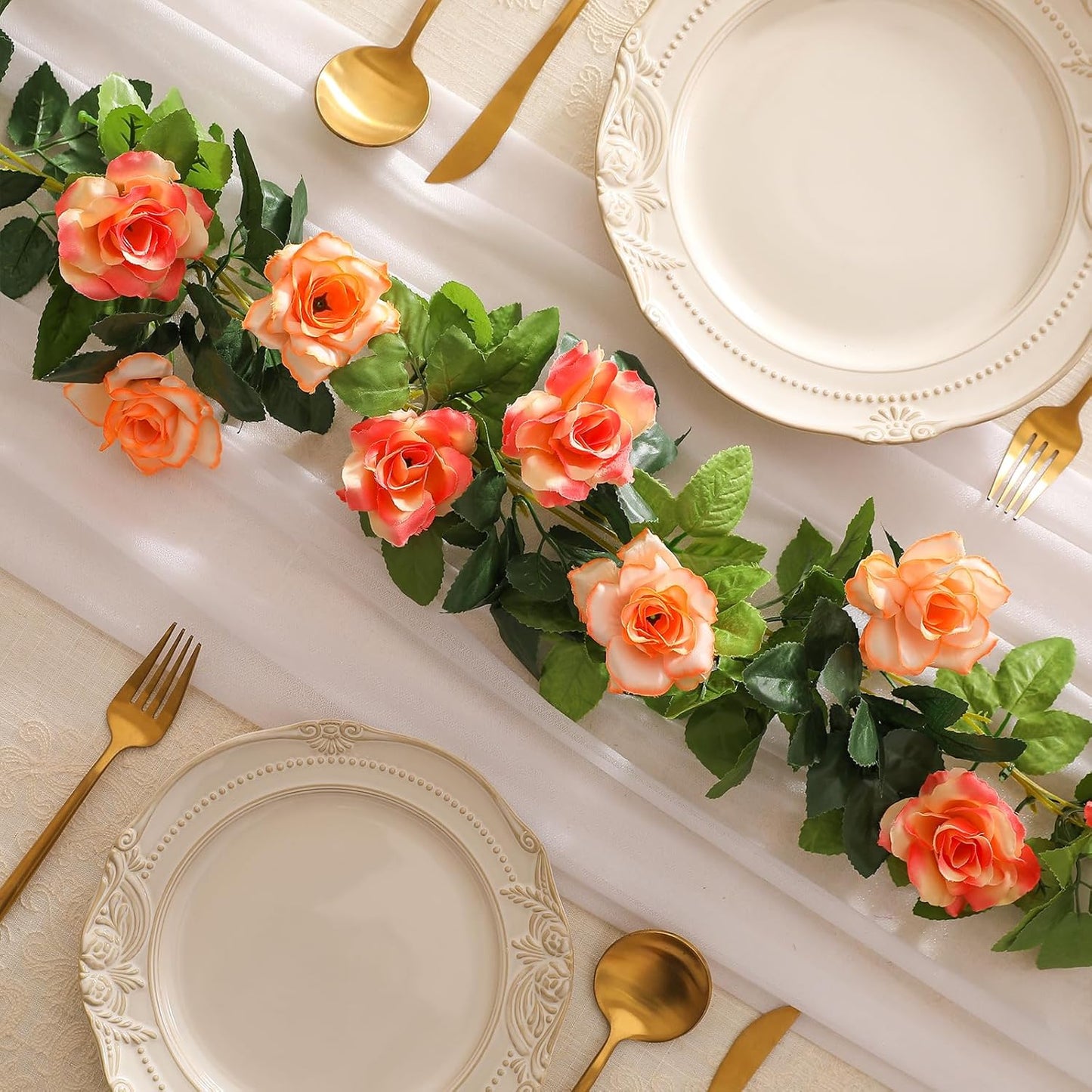 JUSTOYOU Artificial Rose Vines Yellow Flowers Garland Hanging Silk Rose Vine for Wedding Home Office Arch Arrangement Decoration 7.6FT(2PCS)