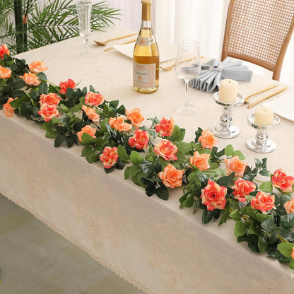 JUSTOYOU Artificial Rose Vines Yellow Flowers Garland Hanging Silk Rose Vine for Wedding Home Office Arch Arrangement Decoration 7.6FT(2PCS)