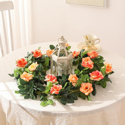 JUSTOYOU Artificial Rose Vines Yellow Flowers Garland Hanging Silk Rose Vine for Wedding Home Office Arch Arrangement Decoration 7.6FT(2PCS)