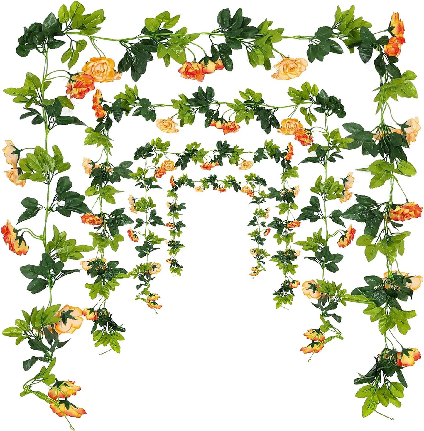 JUSTOYOU Artificial Rose Vines Yellow Flowers Garland Hanging Silk Rose Vine for Wedding Home Office Arch Arrangement Decoration 7.6FT(2PCS)