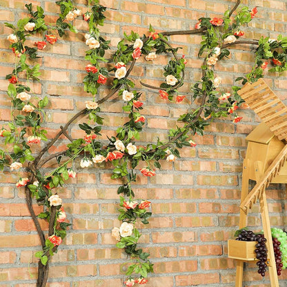 JUSTOYOU Artificial Rose Vines Yellow Flowers Garland Hanging Silk Rose Vine for Wedding Home Office Arch Arrangement Decoration 7.6FT(2PCS)