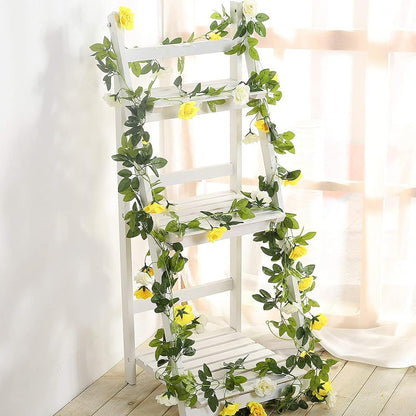 JUSTOYOU Artificial Rose Vines Yellow Flowers Garland Hanging Silk Rose Vine for Wedding Home Office Arch Arrangement Decoration 7.6FT(2PCS)