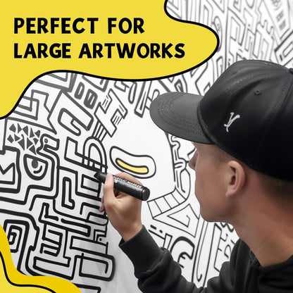 3 Jumbo Permanent Markers Yellow, 15mm Thick Wide Tip, Large Acrylic Paint Markers for Rock Painting, Poster, Graffiti, Stone, Ceramic, Glass, Wood, Canvas