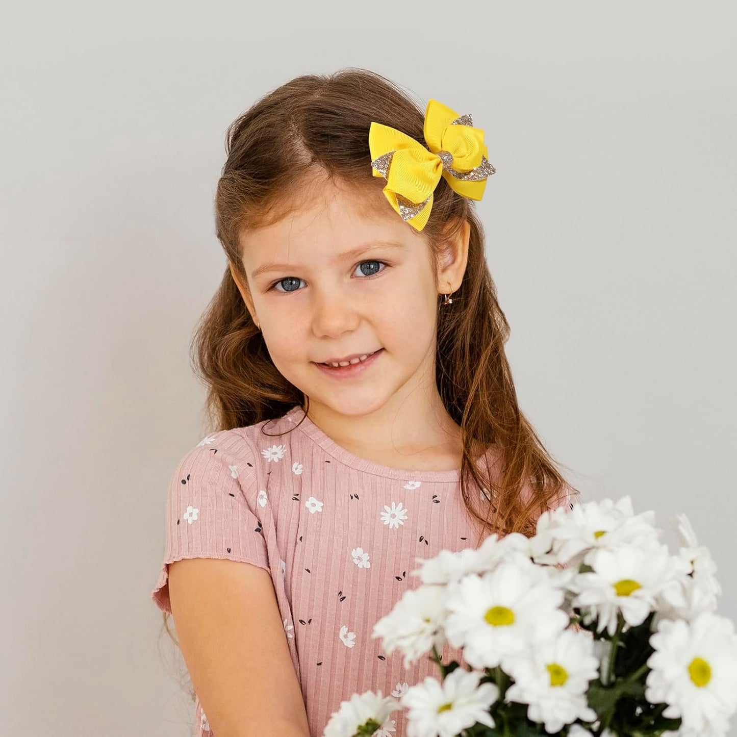 2PCS 4 Inch Sparkly Glitter Yellow Hair Bow Clips for Girls Kids | Grosgrain Sequin Barrettes Hair Pins for Toddler Children, Boutique Hair Accessories for Halloween Christmas Birthday Party