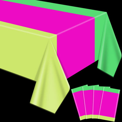 4 Pcs Disposable Neon Table Cloths - 51'' x 86'' Yellow Lime Green Hot Pink Glow in The Dark Table Cloths for Neon Party Decorations Glow Party Supplies