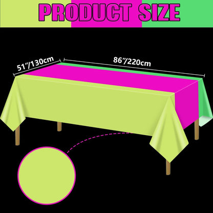 4 Pcs Disposable Neon Table Cloths - 51'' x 86'' Yellow Lime Green Hot Pink Glow in The Dark Table Cloths for Neon Party Decorations Glow Party Supplies