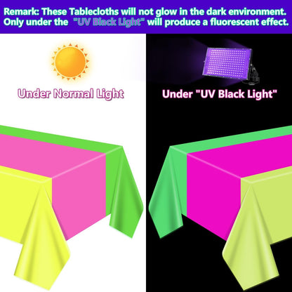 4 Pcs Disposable Neon Table Cloths - 51'' x 86'' Yellow Lime Green Hot Pink Glow in The Dark Table Cloths for Neon Party Decorations Glow Party Supplies