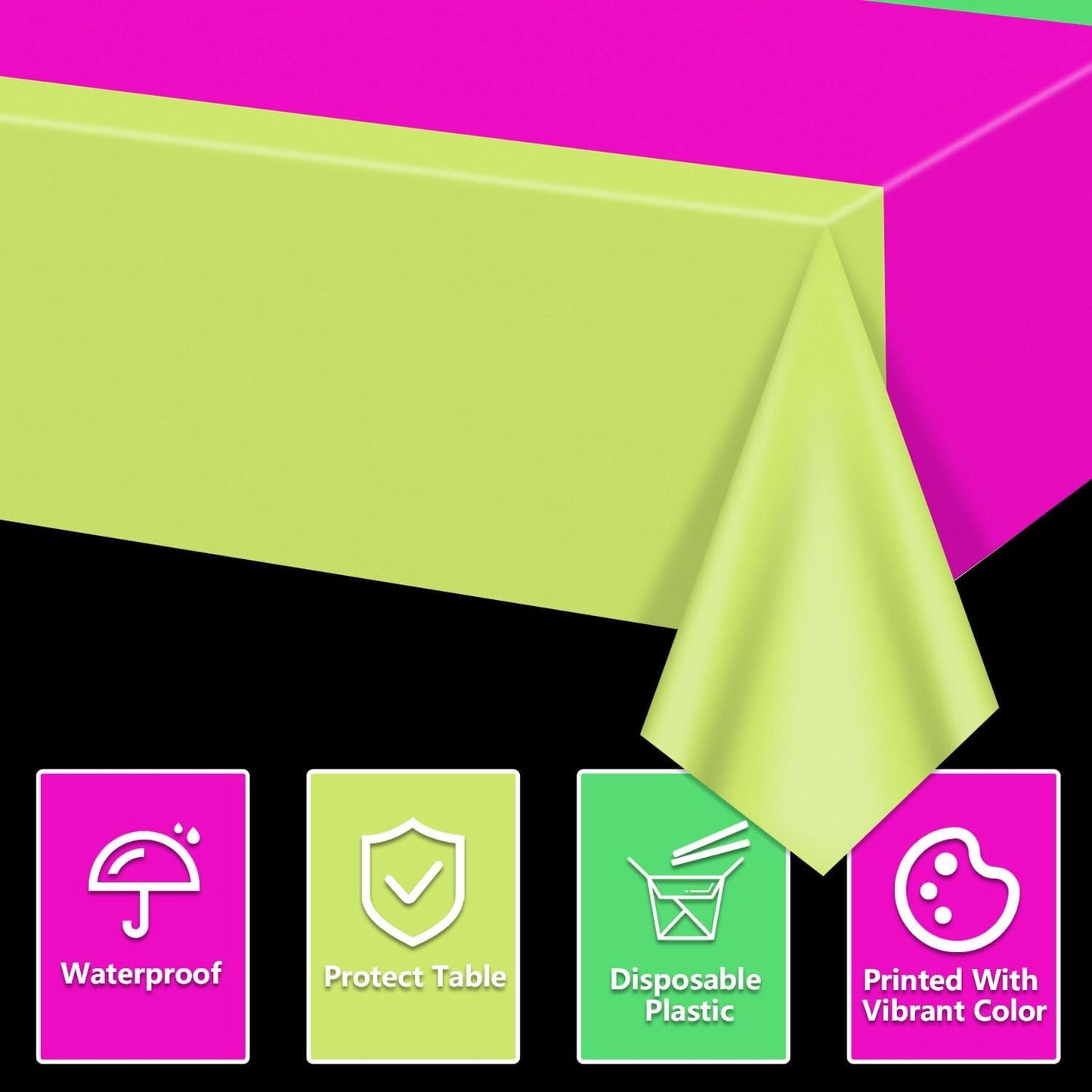 4 Pcs Disposable Neon Table Cloths - 51'' x 86'' Yellow Lime Green Hot Pink Glow in The Dark Table Cloths for Neon Party Decorations Glow Party Supplies