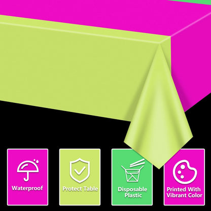 4 Pcs Disposable Neon Table Cloths - 51'' x 86'' Yellow Lime Green Hot Pink Glow in The Dark Table Cloths for Neon Party Decorations Glow Party Supplies