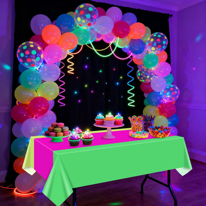 4 Pcs Disposable Neon Table Cloths - 51'' x 86'' Yellow Lime Green Hot Pink Glow in The Dark Table Cloths for Neon Party Decorations Glow Party Supplies