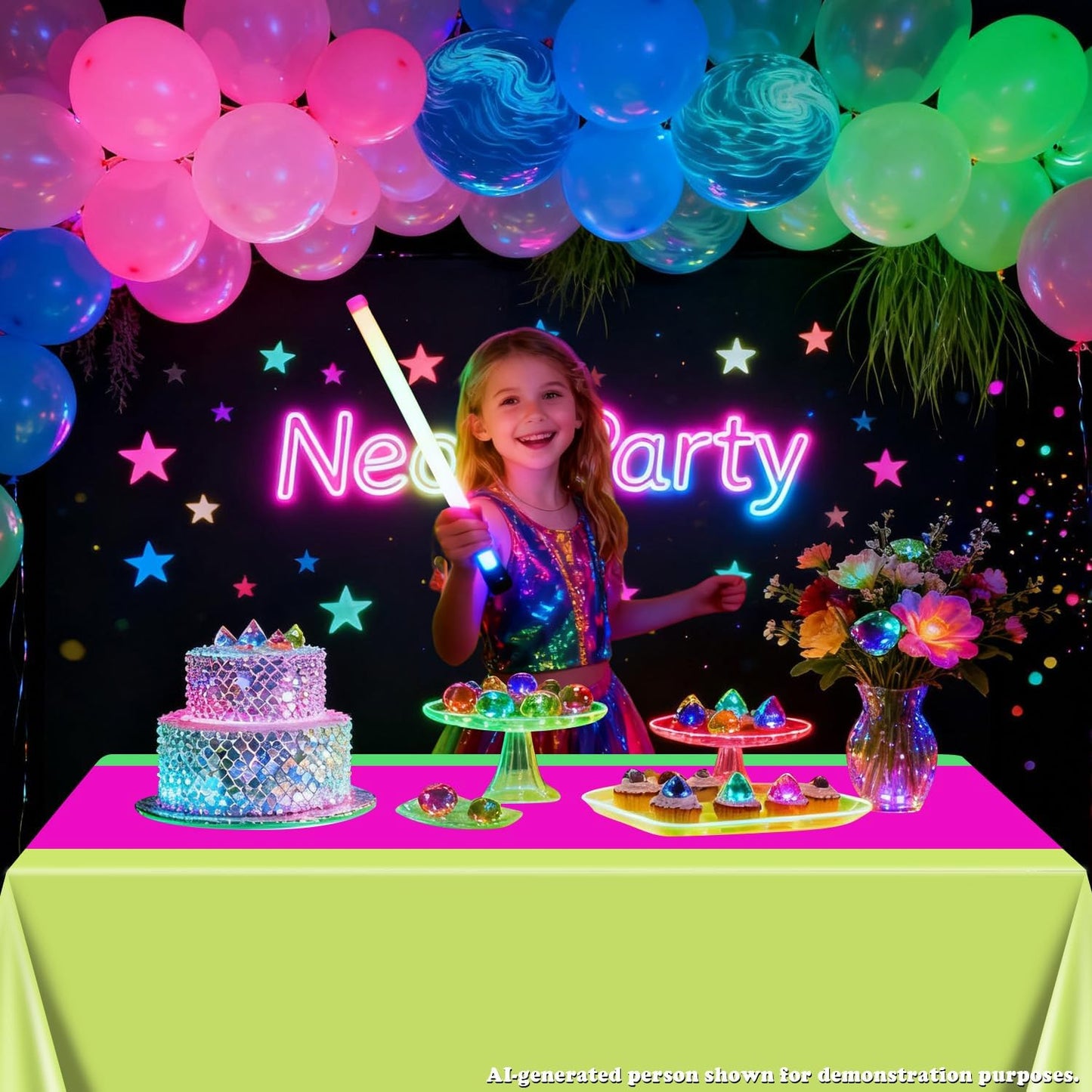 4 Pcs Disposable Neon Table Cloths - 51'' x 86'' Yellow Lime Green Hot Pink Glow in The Dark Table Cloths for Neon Party Decorations Glow Party Supplies