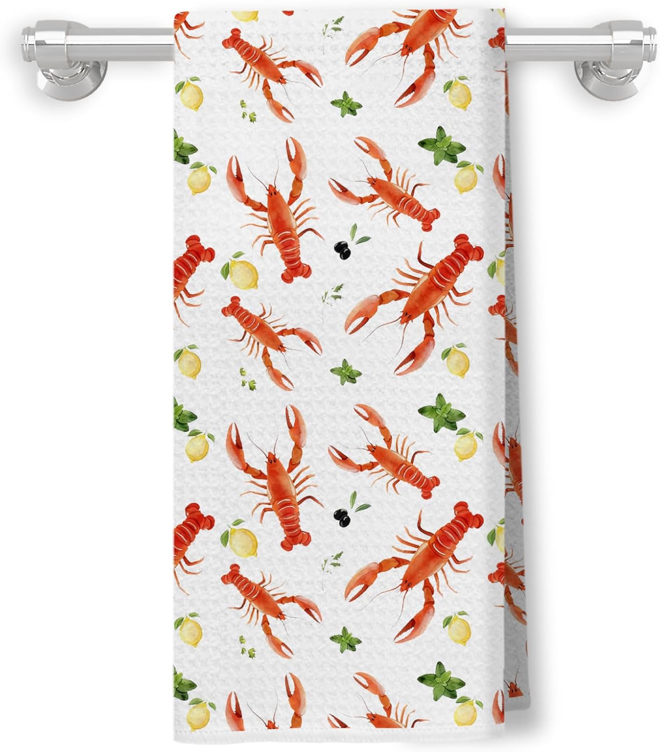 Coastal Lobster Lemon Decor Kitchen Towels, Lobster Gifts, Summer Beach Crayfish Decorative Dish Hand Tea Towels for Kitchen, Seafood Boil Party Supplies, 16x24 Inch