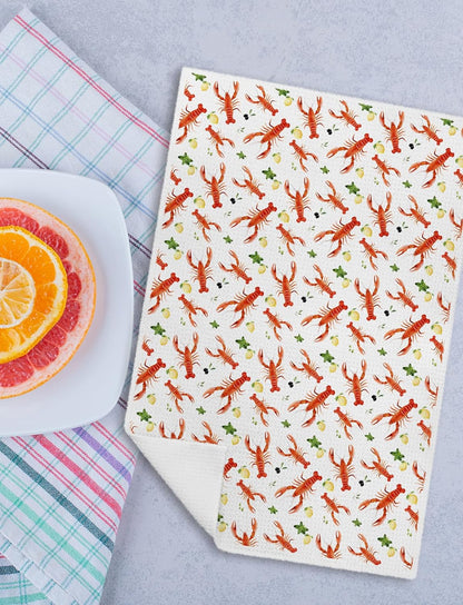 Coastal Lobster Lemon Decor Kitchen Towels, Lobster Gifts, Summer Beach Crayfish Decorative Dish Hand Tea Towels for Kitchen, Seafood Boil Party Supplies, 16x24 Inch