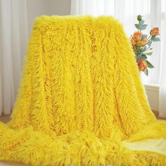 Luxury Shaggy Throw Blanket, Long Pile Plush, Bright Yellow, Soft Decorative Throw for Couch Bed,Gift for Women(51"x63",Bright Yellow)