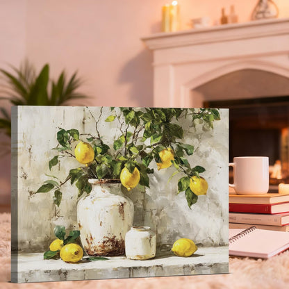Lemon Canvas Wall Decor, Country Farmhouse Fruit Themed Printing Artwork, Rustic Lemon Oil Paintings Posters Prints for Bathroom Living Room Bedroom Kitchen 8x10 Inches