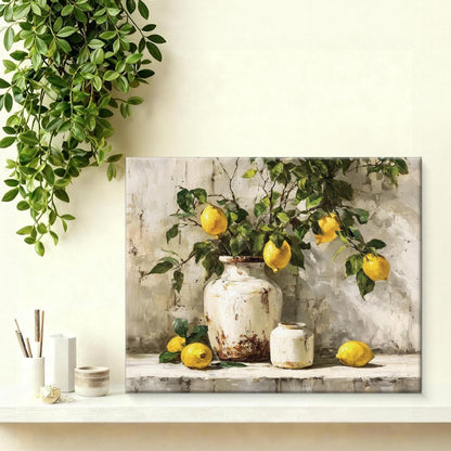 Lemon Canvas Wall Decor, Country Farmhouse Fruit Themed Printing Artwork, Rustic Lemon Oil Paintings Posters Prints for Bathroom Living Room Bedroom Kitchen 8x10 Inches