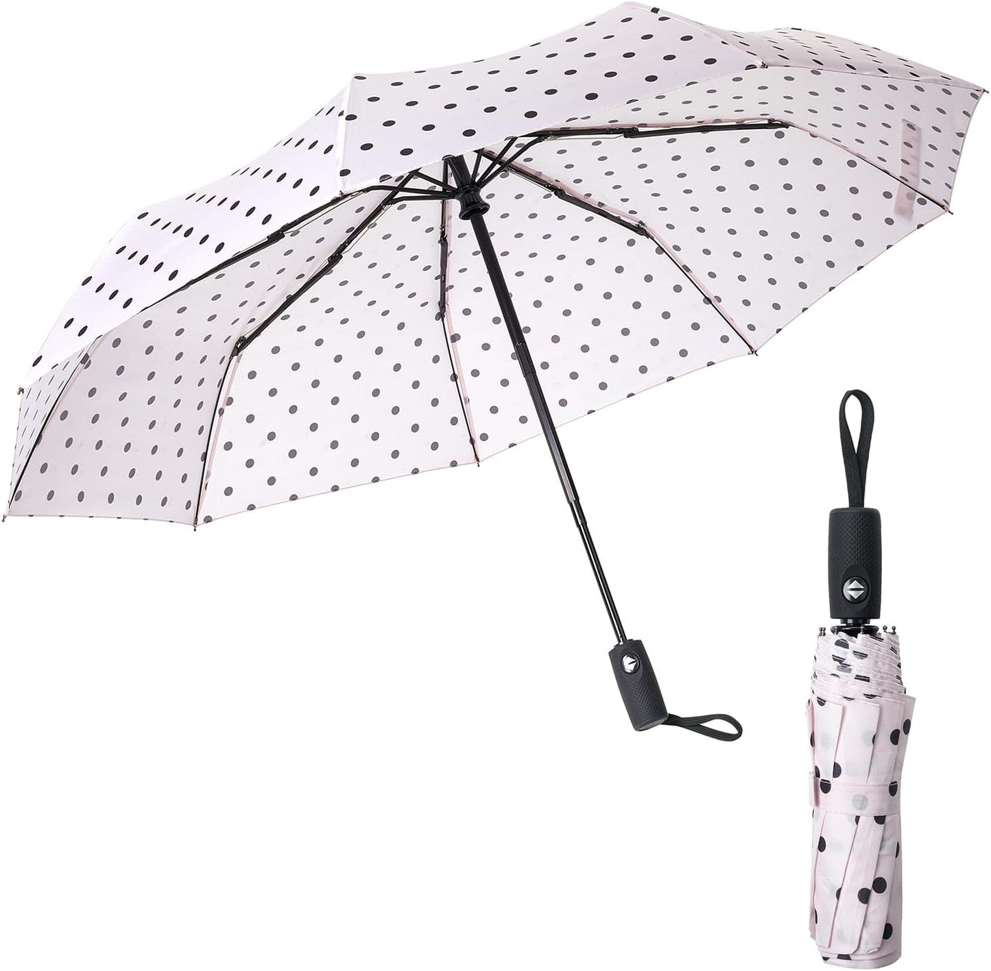Windproof Travel Umbrella, Small Water-Resistant Automatic Folding Umbrella for Rain and Sun, Light, Compact and Portable for Women & Men, Fits Car & Backpack