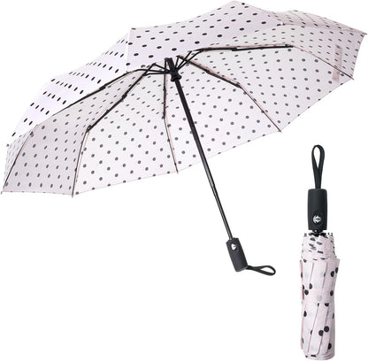 Windproof Travel Umbrella, Small Water-Resistant Automatic Folding Umbrella for Rain and Sun, Light, Compact and Portable for Women & Men, Fits Car & Backpack