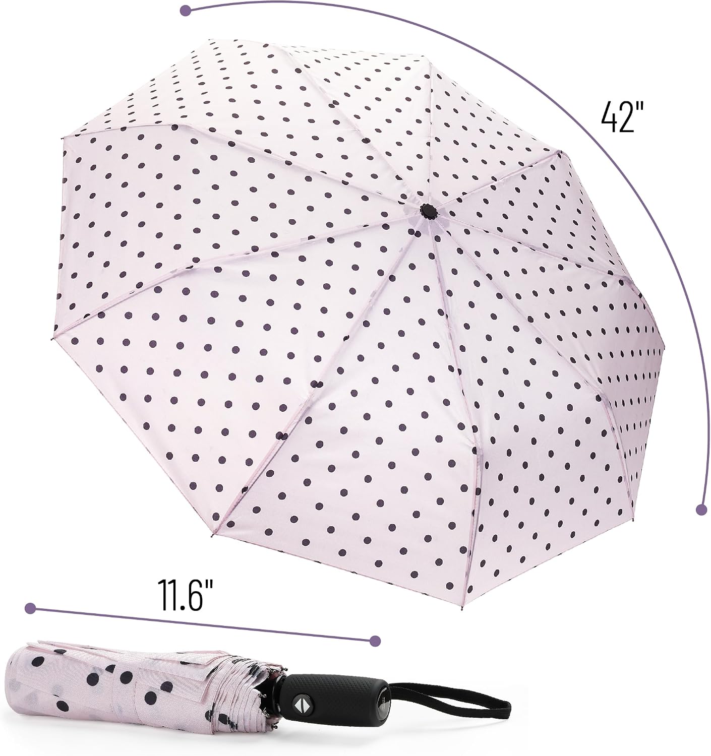 Windproof Travel Umbrella, Small Water-Resistant Automatic Folding Umbrella for Rain and Sun, Light, Compact and Portable for Women & Men, Fits Car & Backpack